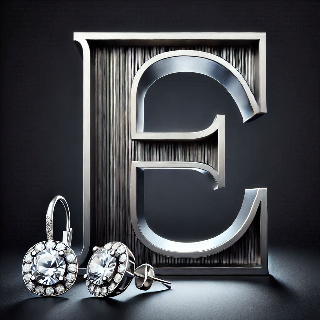 Silver earrings — litera E