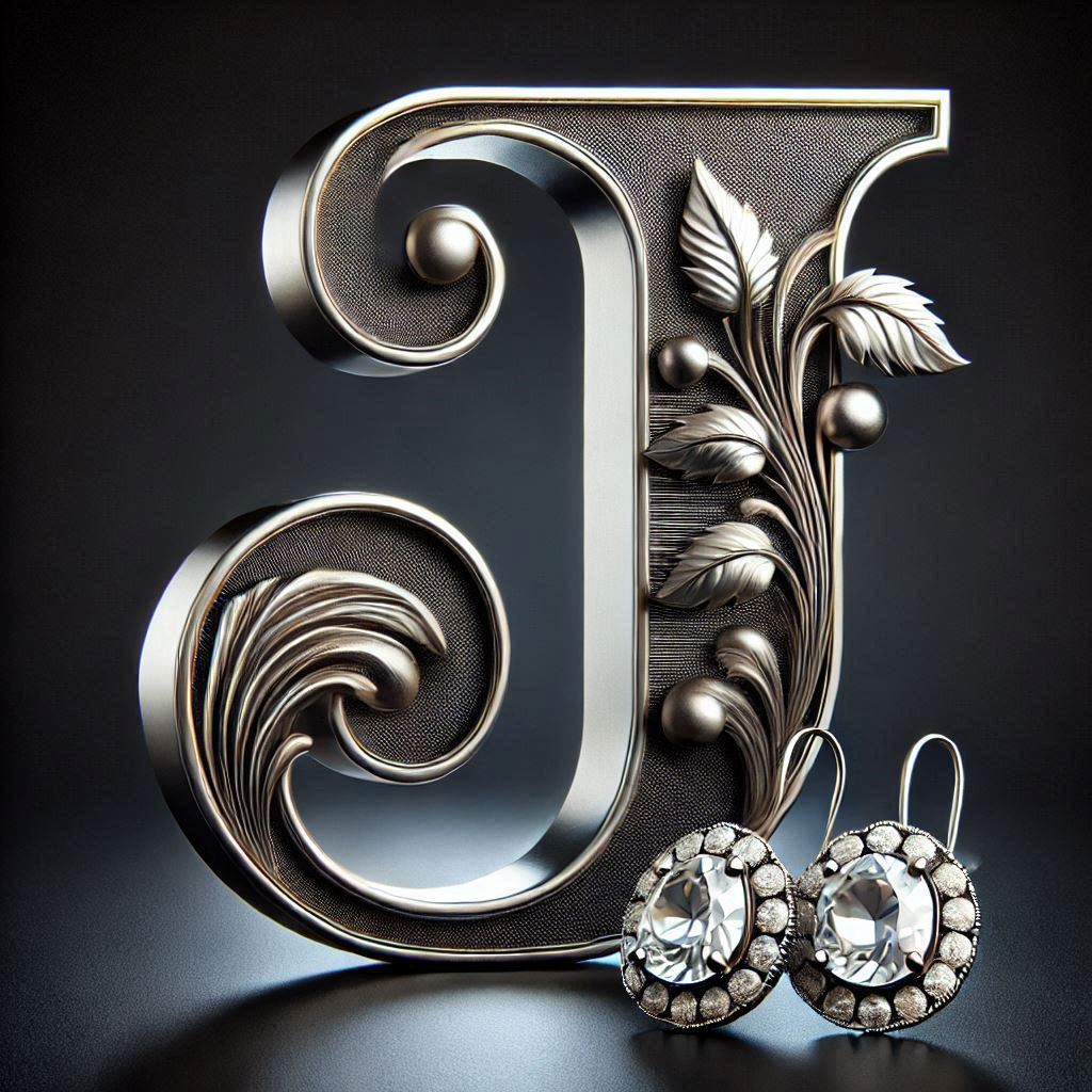 Silver earrings — litera J