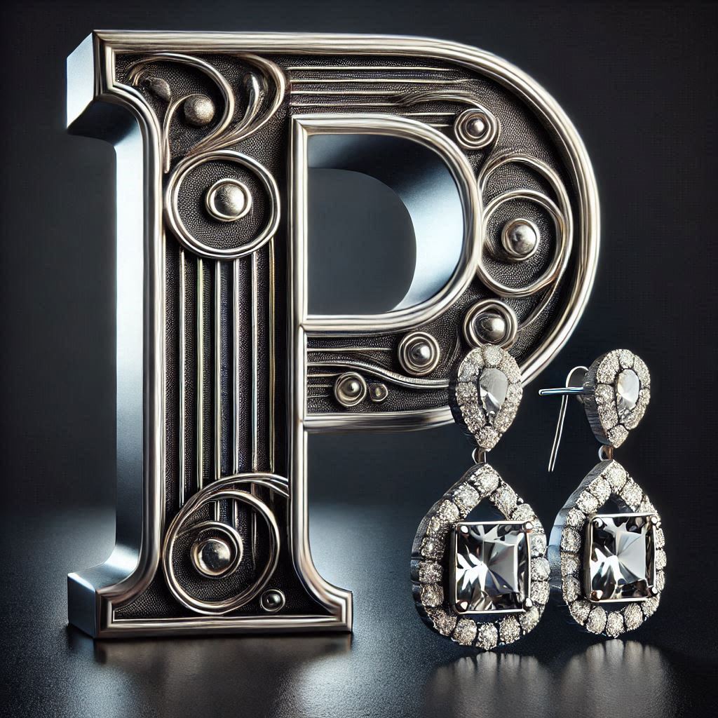Silver earrings — litera P