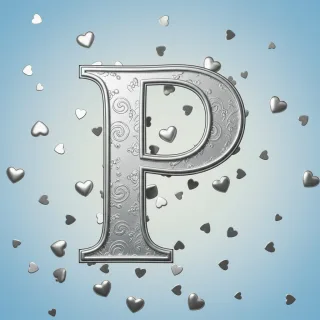 Silver hearts — litera P (wariant 2)