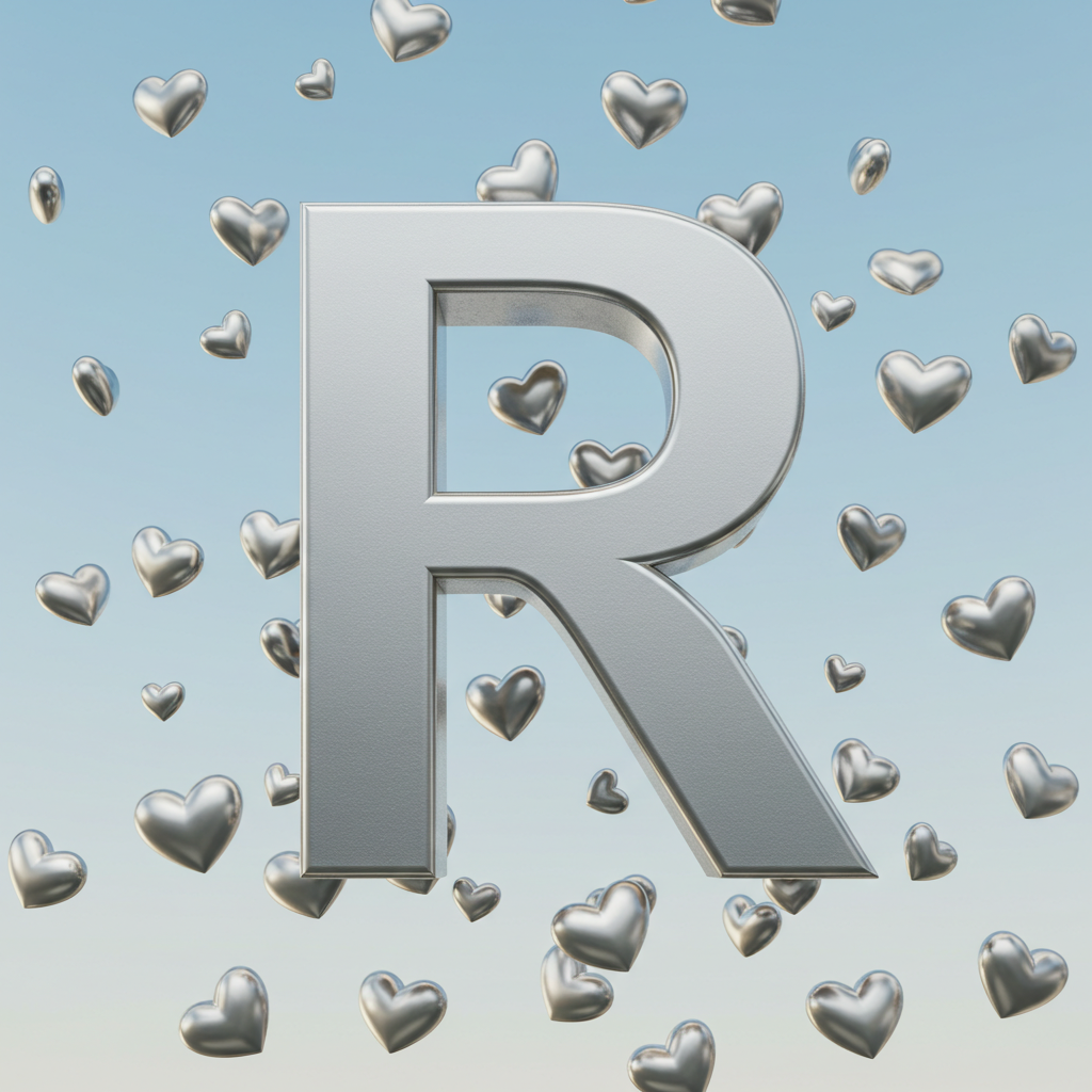 Silver hearts — litera R (wariant 2)
