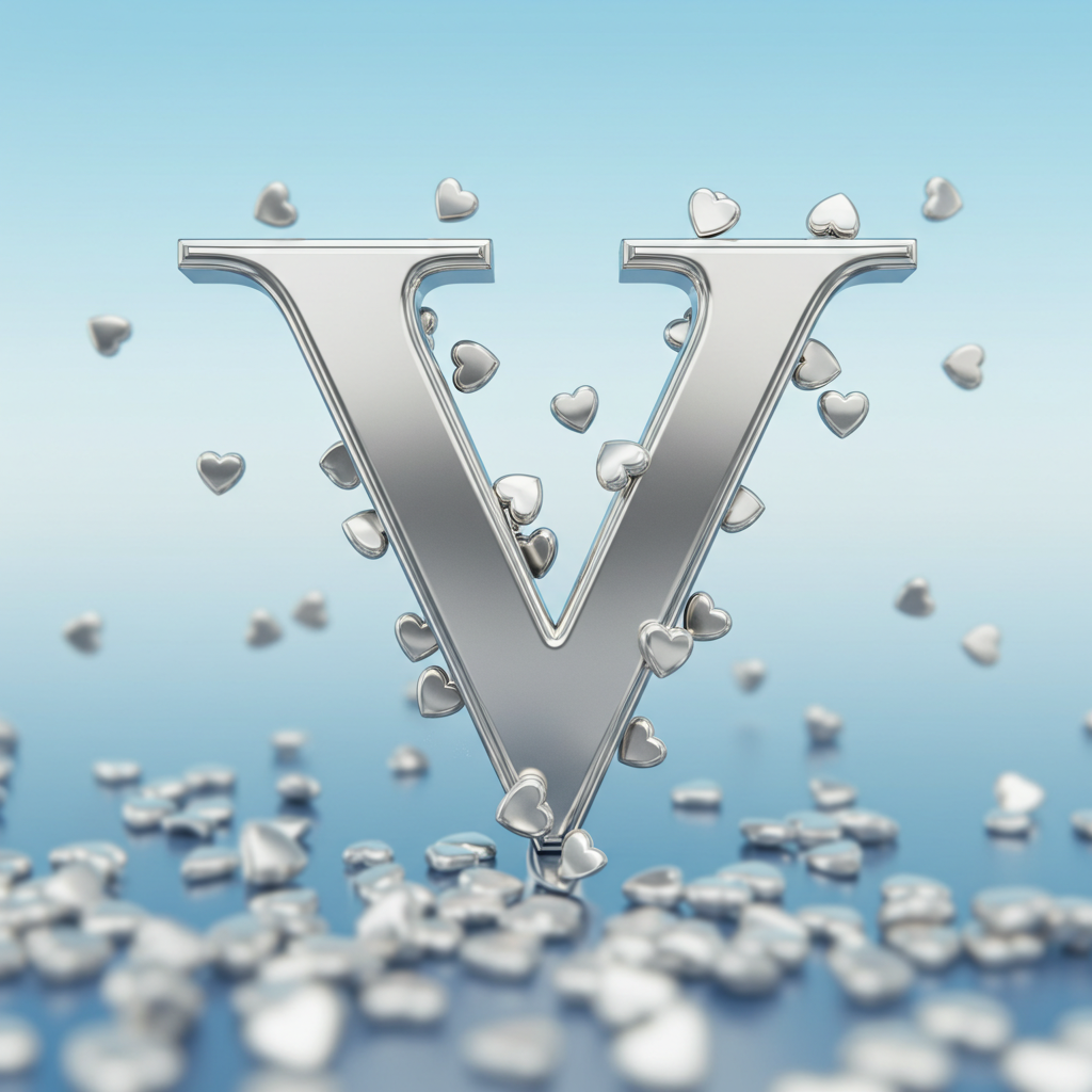 Silver hearts — litera V (wariant 2)