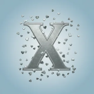 Silver hearts — litera X (wariant 2)