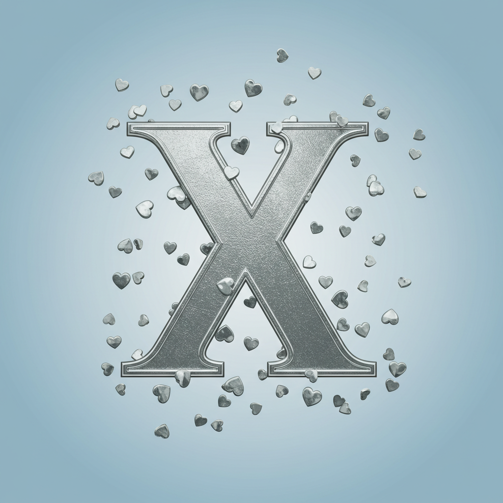 Silver hearts — litera X (wariant 2)