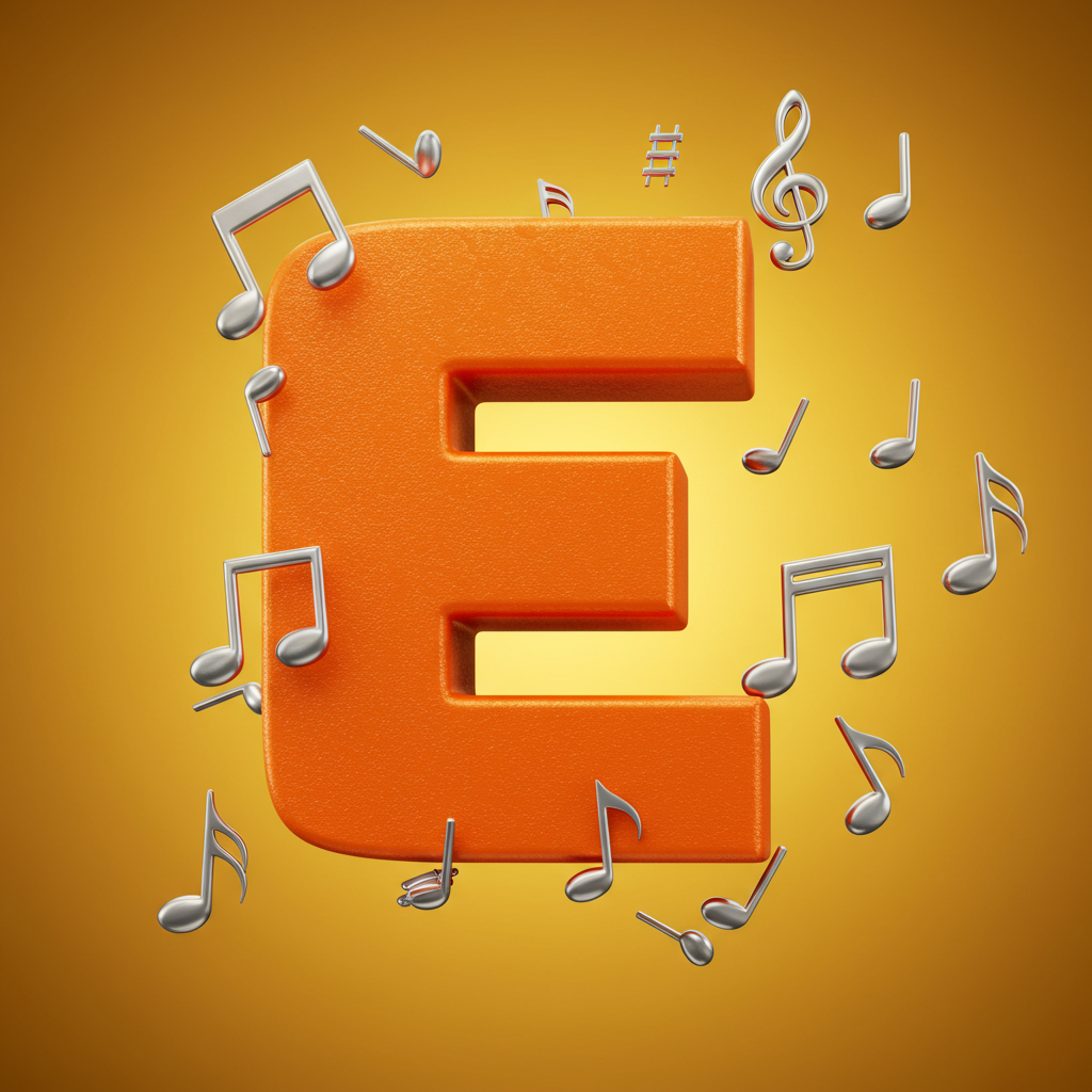 Silver music notes — litera E (wariant 2)