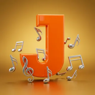 Silver music notes — litera J (wariant 2)
