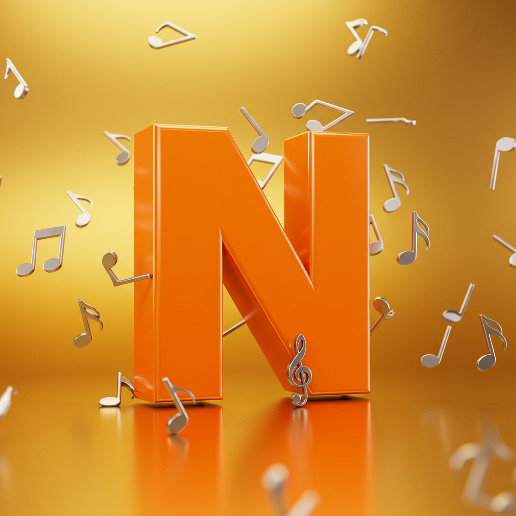 Silver music notes — litera N (wariant 2)