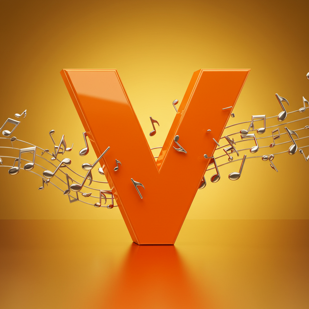 Silver music notes — litera V (wariant 2)