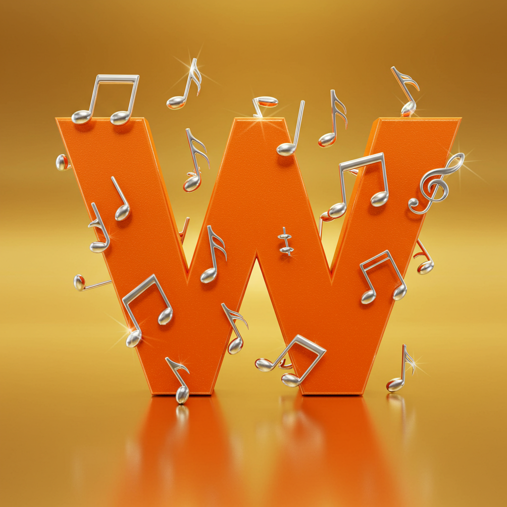 Silver music notes — litera W (wariant 2)