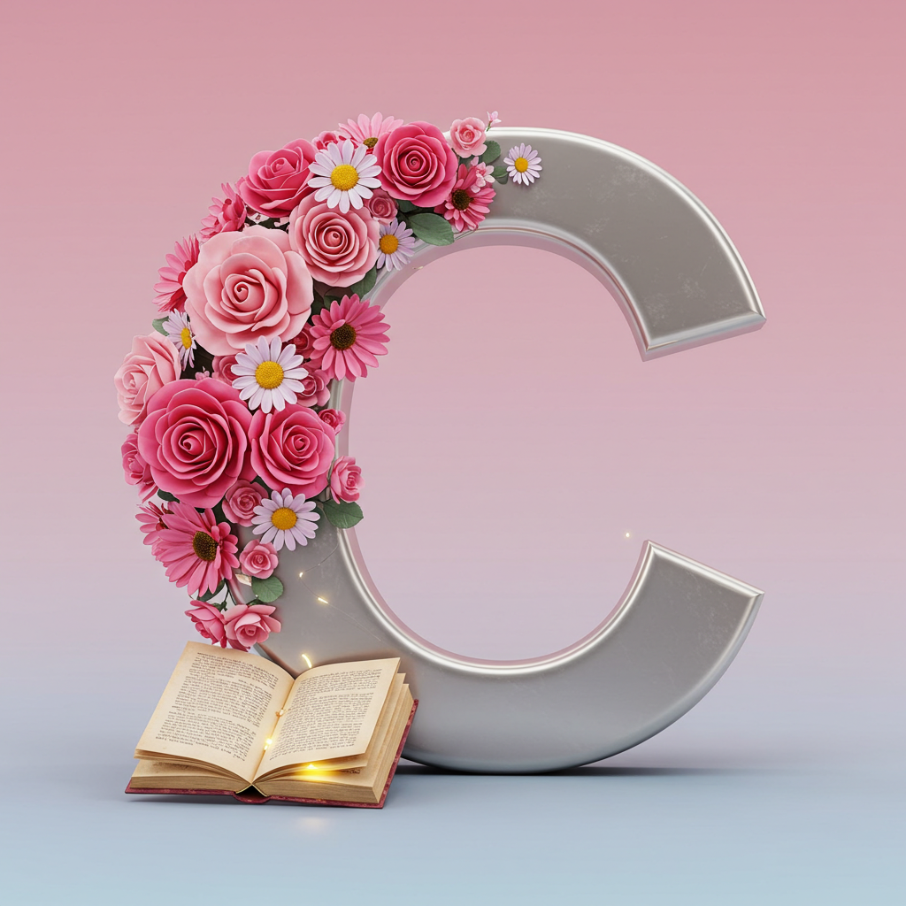 Silver with roses — litera C