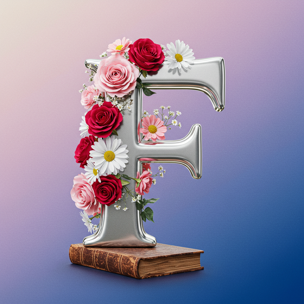 Silver with roses — litera F (wariant 2)