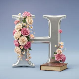 Silver with roses — litera H