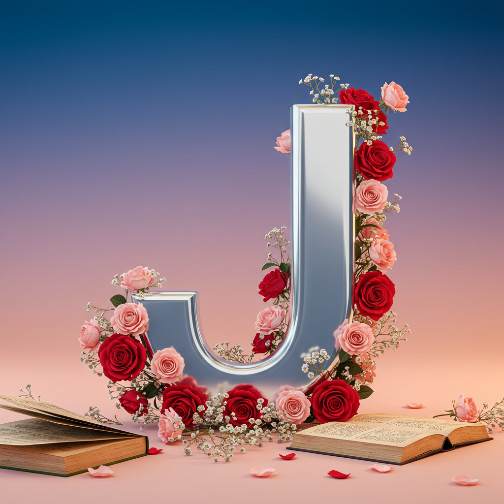Silver with roses — litera J (wariant 2)