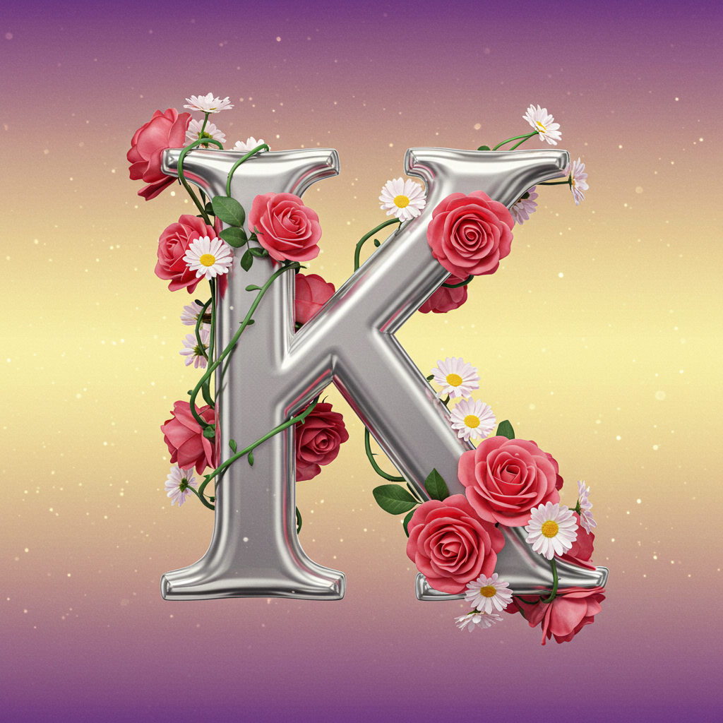 Silver with roses — litera K (wariant 2)