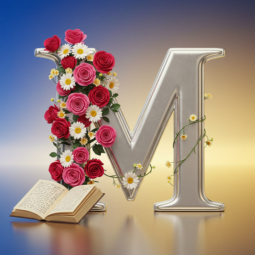 Silver with roses — litera M
