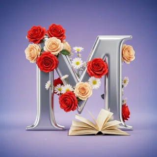Silver with roses — litera M (wariant 2)