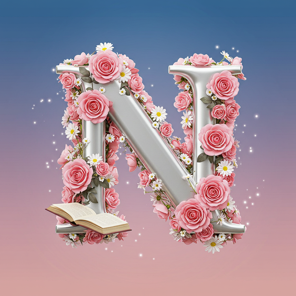 Silver with roses — litera N