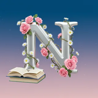 Silver with roses — litera N (wariant 2)