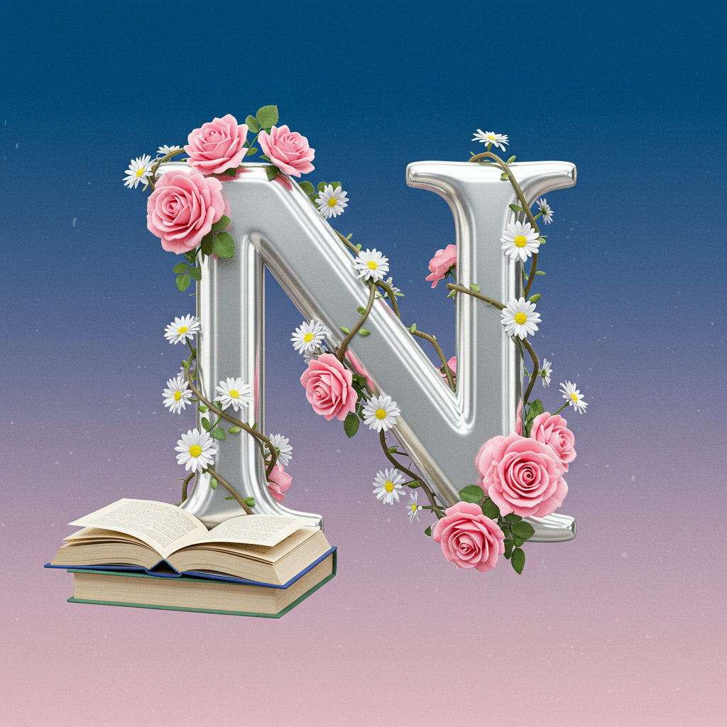 Silver with roses — litera N (wariant 2)