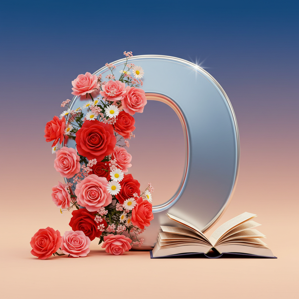 Silver with roses — litera O (wariant 2)