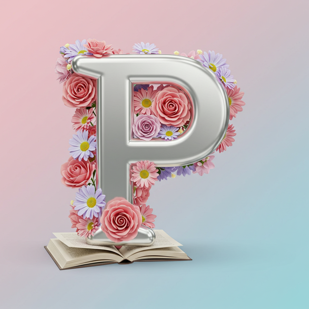 Silver with roses — litera P