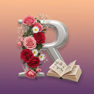 Silver with roses — litera R (wariant 2)
