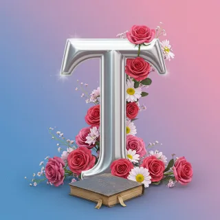 Silver with roses — litera T