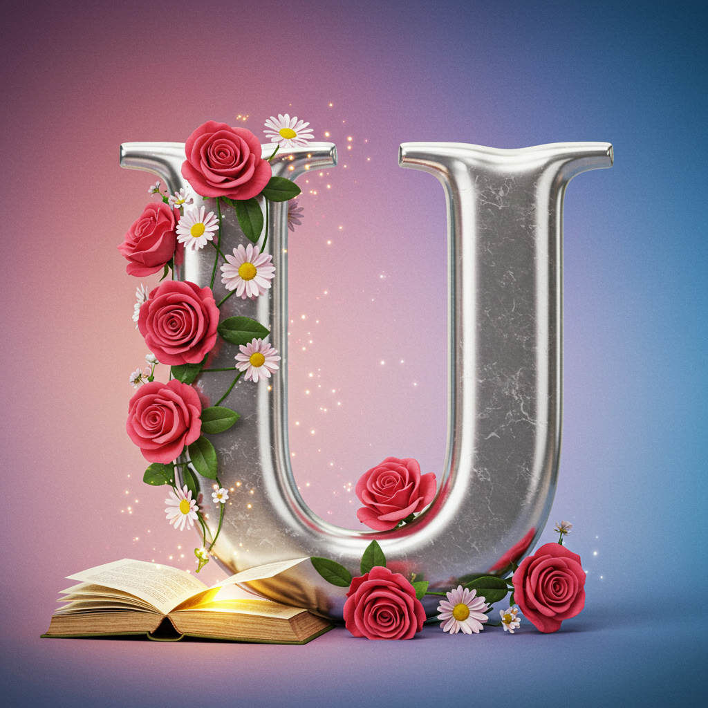 Silver with roses — litera U (wariant 2)