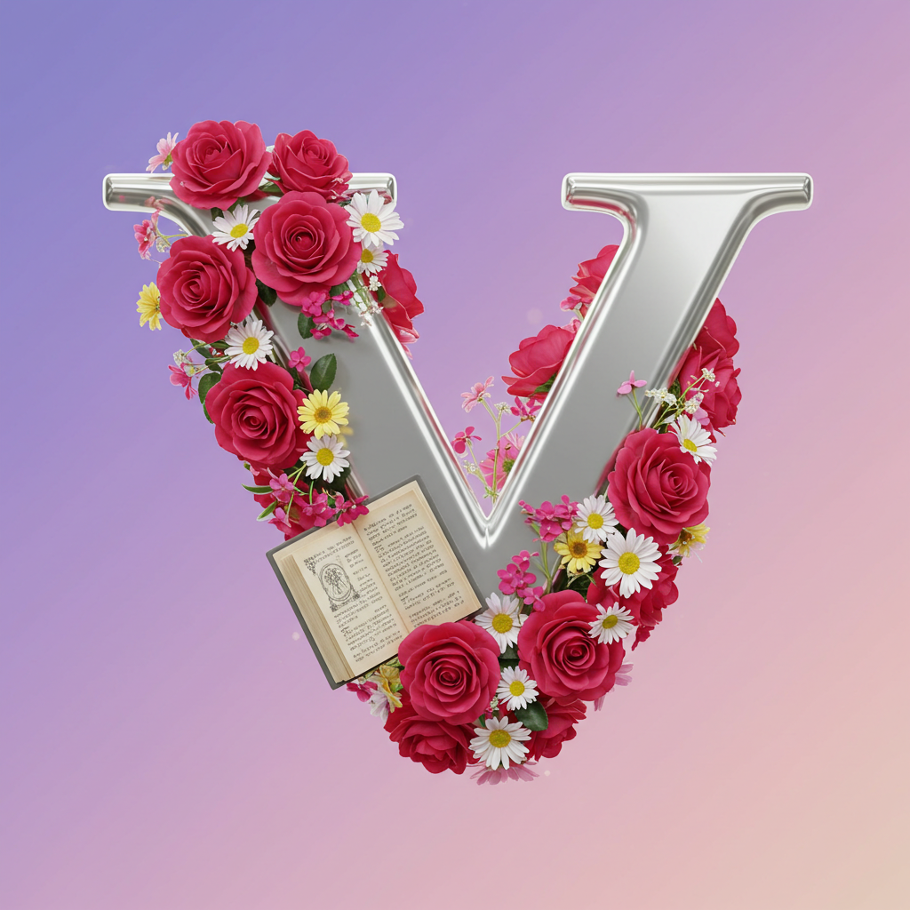 Silver with roses — litera V (wariant 2)
