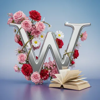 Silver with roses — litera W (wariant 2)