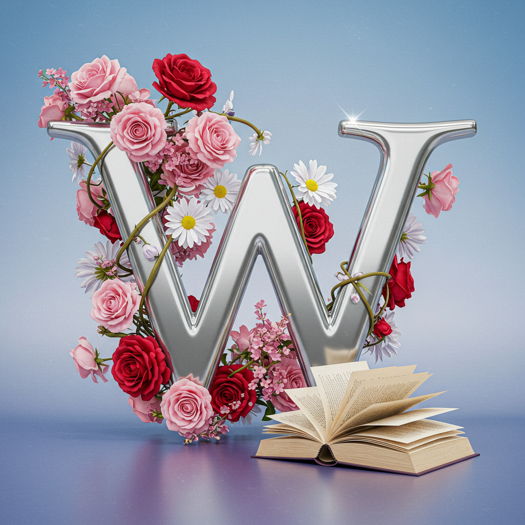 Silver with roses — litera W (wariant 2)