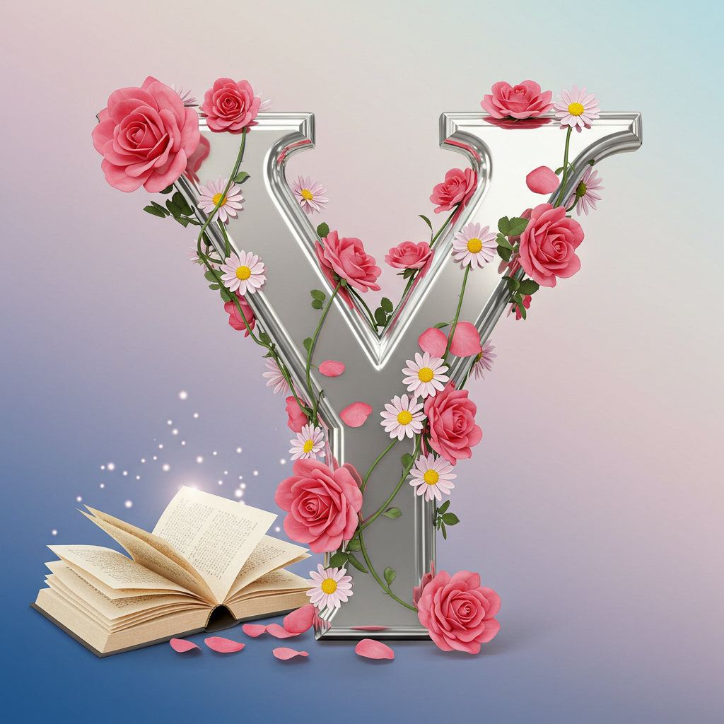 Silver with roses — litera Y (wariant 2)
