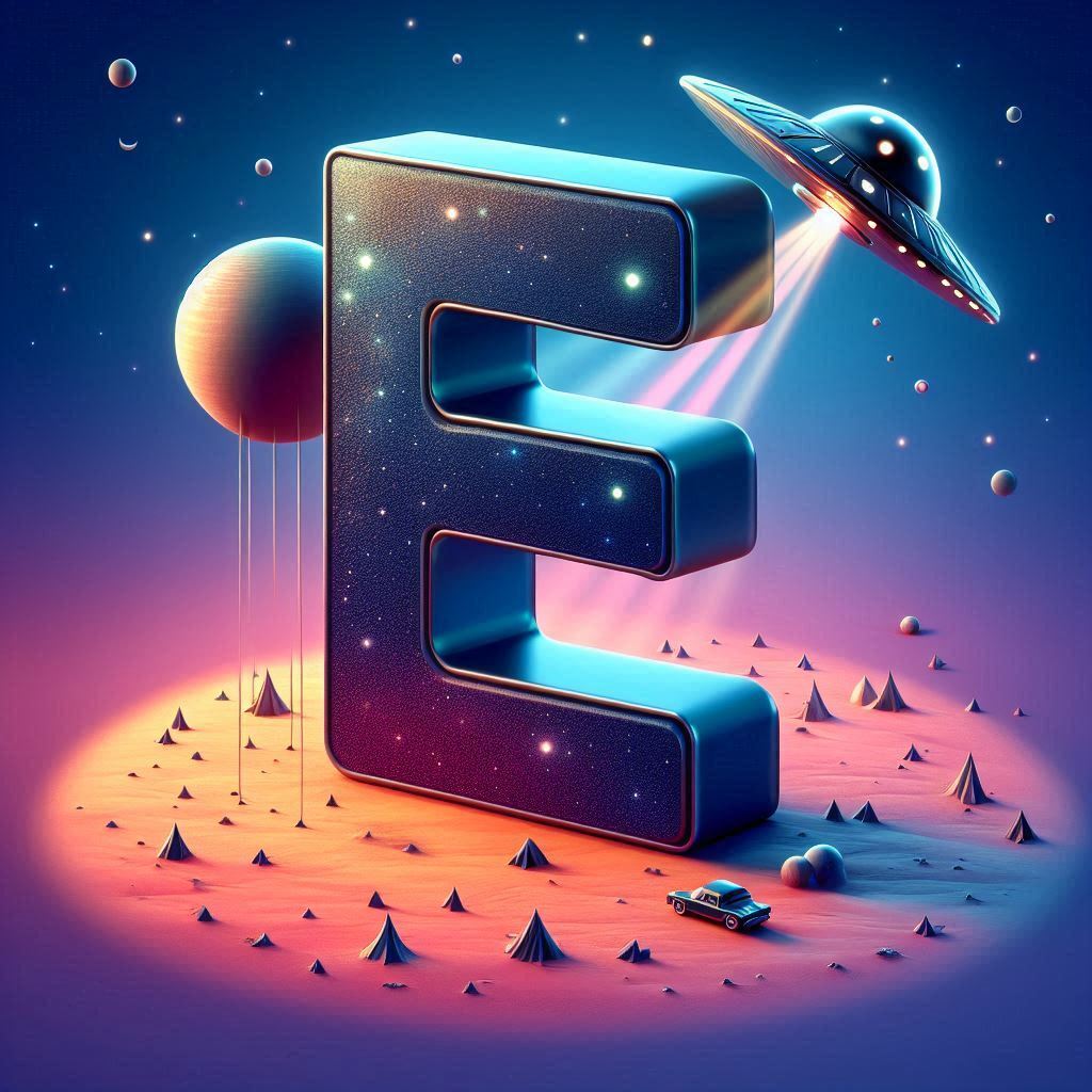 Space and ufo — litera E (wariant 2)