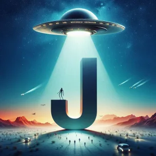 Space and ufo — litera J (wariant 2)