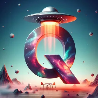 Space and ufo — litera Q (wariant 2)