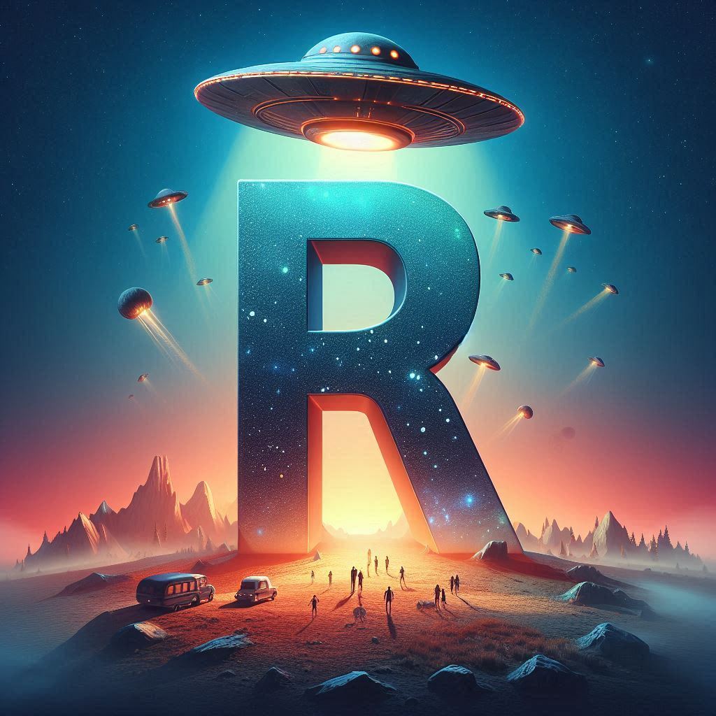 Space and ufo — litera R (wariant 2)
