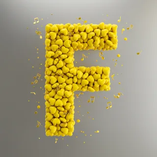 Yellow hearts — litera F (wariant 2)