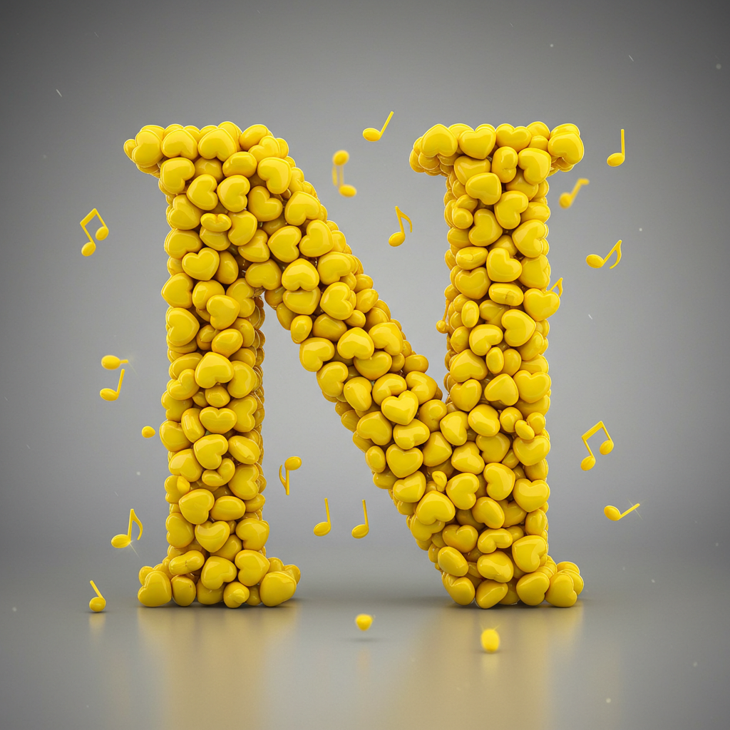 Yellow hearts — litera N (wariant 2)