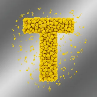 Yellow hearts — litera T (wariant 2)